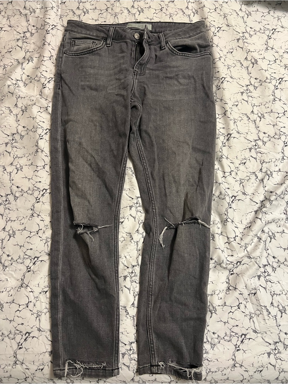 Topshop Grey Washed Skinny Jeans with Knee Rips